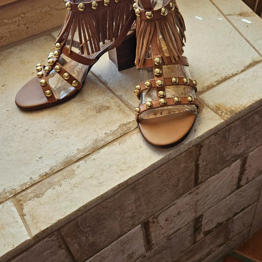 Sam Edelman "Shaelyn" Leather & Suede Fringed Sandals-2009